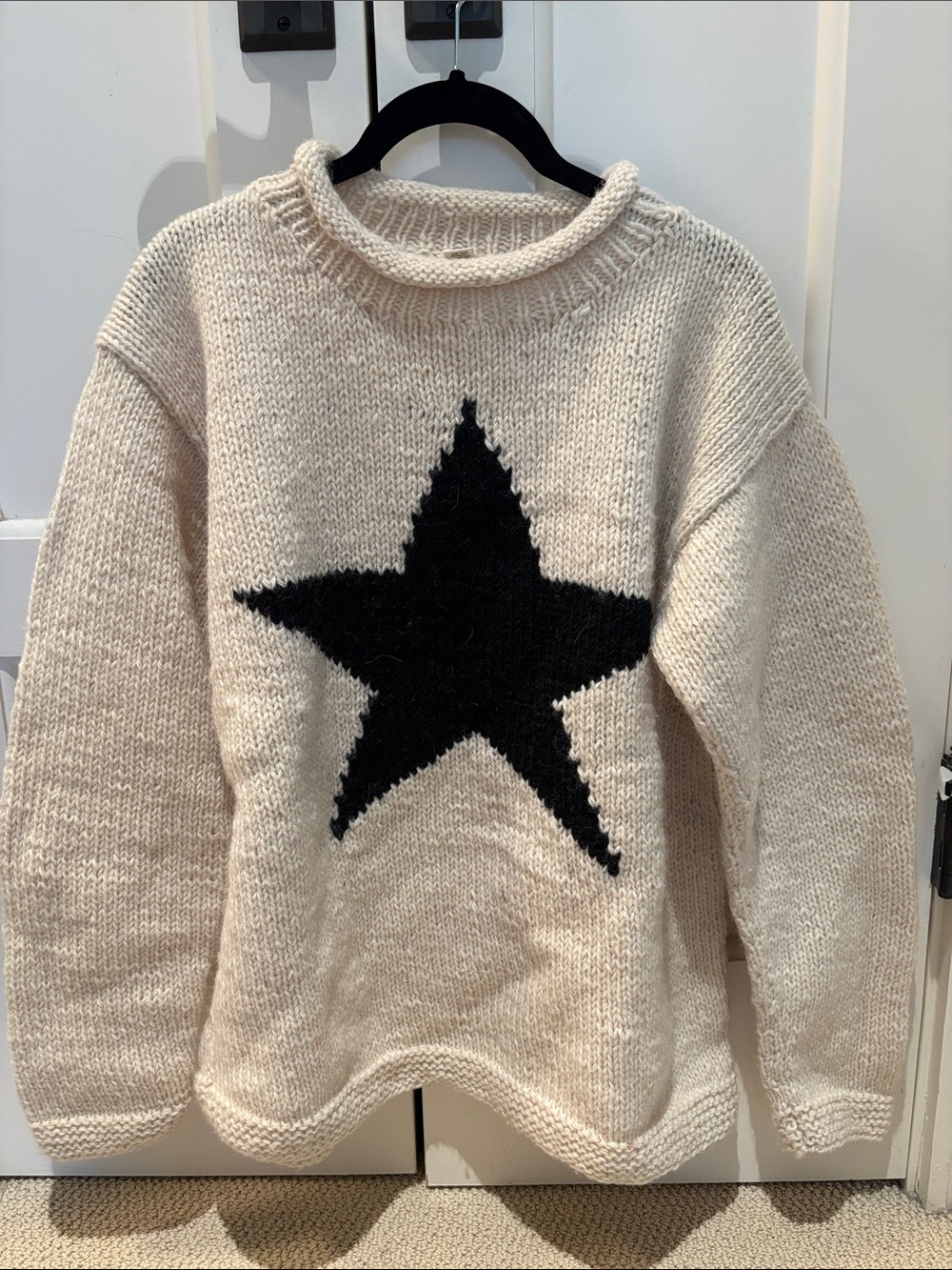 Cream Knit Sweater with Black Star Motif